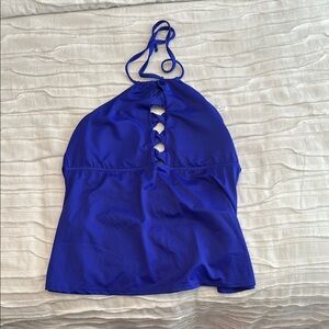 Blue Halter Top with Lace-Up Detail